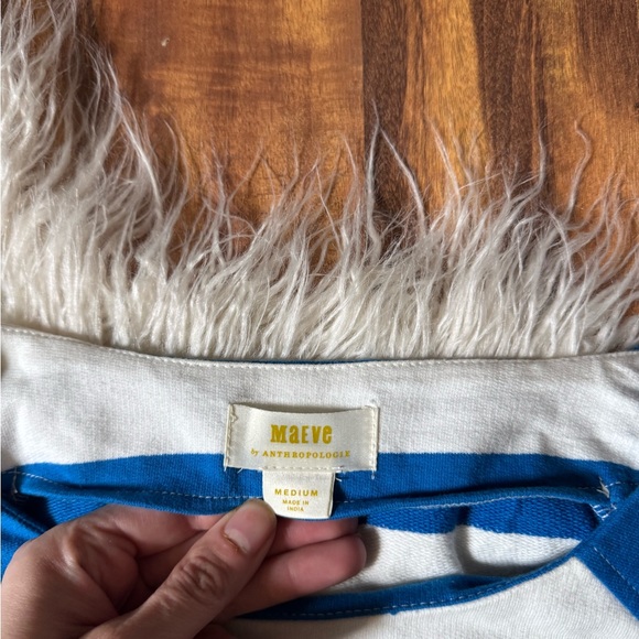 Maeve Anthropologie Blue Stripe Boat Neck Sweatshirt - Picture 4 of 7